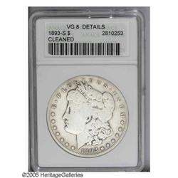 1893-S S$1 --Cleaned--ANACS. VG8 Details. A polished ex 1893-S[S$1]--Cleaned--ANACS. VG8 Details.