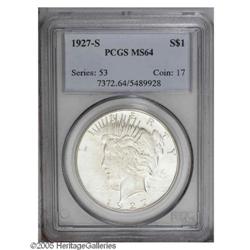 1927-S S$1 MS64 PCGS. A light sprinkling of golden-bro 1927-S[S$1] MS64 PCGS.