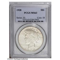1928 S$1 MS63 PCGS. Highly lustrous surfaces display a 1928[S$1] MS63 PCGS.