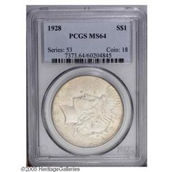 1928 S$1 MS64 PCGS. Opaque wheaten tone is noted on bo 1928[S$1] MS64 PCGS.