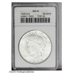 1928-S S$1 Double Die Obverse MS64 ANACS. VAM-3. A Top 1928-S[S$1] Double Die Obverse MS64 ANACS.