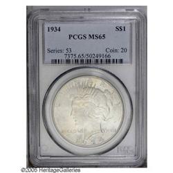1934 S$1 MS65 PCGS. Pleasing satiny luster. Delicately 1934[S$1] MS65 PCGS.