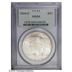 1934-D S$1 MS64 PCGS. Few Peace Dollars of this date b 1934-D[S$1] MS64 PCGS.