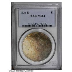 1934-D S$1 MS64 PCGS. Purplish-gray and deep orange co 1934-D[S$1] MS64 PCGS.