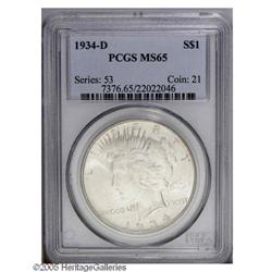 1934-D S$1 MS65 PCGS. Save for some milky toning on th 1934-D[S$1] MS65 PCGS.