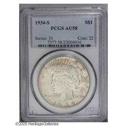 1934-S S$1 AU58 PCGS. Save for some light rub on the e 1934-S[S$1] AU58 PCGS.