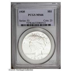 1935 S$1 MS66 PCGS. Frosted and free of marks. Gorgeo 1935[S$1] MS66 PCGS.