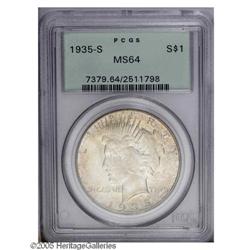 1935-S S$1 MS64 PCGS. Light golden-russet toning is se 1935-S[S$1] MS64 PCGS.