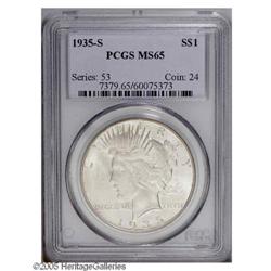 1935-S S$1 MS65 PCGS. A milky, white patina covers the 1935-S[S$1] MS65 PCGS.