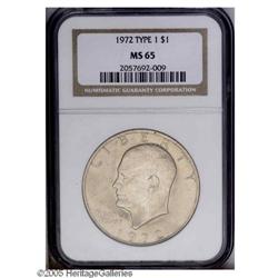 1972 $1 Type One MS65 NGC. Light golden example with a 1972[$1] Type One MS65 NGC.