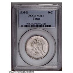 1935-D 50C Texas MS67 PCGS. Lustrous surfaces display 1935-D[50C] Texas MS67 PCGS.