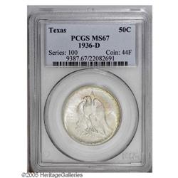 1936-D 50C Texas MS67 PCGS. Fully struck with flashy, 1936-D[50C] Texas MS67 PCGS.