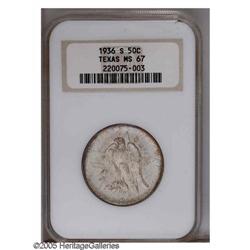 1936-S 50C Texas MS67 NGC. A sharply struck Superb Gem 1936-S[50C] Texas MS67 NGC.
