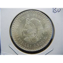 1948 Mexico 90% silver Five Peso Aztec Warrior:  Choice BU.