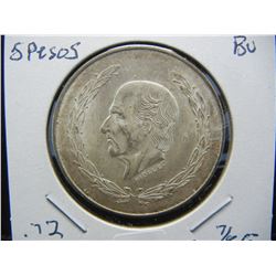 1953 Mexico 90% silver Five Peso Hidalgo:  Choice BU.
