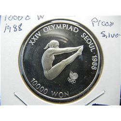 1988 Korea Olympics 10,000 won silver coin:  Beautiful GEM Proof.