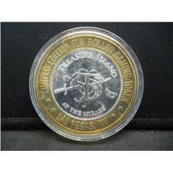 Treasure Island at the Mirage (Las Vegas) $10 (.999) silver gambling token.   In capsule.