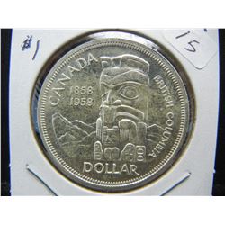 1958 Canada Totem Pole Silver $1.  Gem BU Proof-Like.