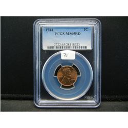 1944 Lincoln Wheat Cent.  Slabbed by PCGS (The Best) as MS 65 Red.