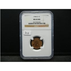 1944-D Lincoln Wheat Cent.  Slabbed by NGC (One of the Best) as MS 65 Red.
