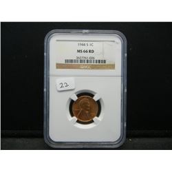 1944-S Lincoln Wheat Cent.  Slabbed by NGC (One of the Best) as MS 66 Red.