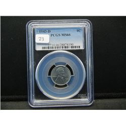 1943-D Lincoln Wheat Cent.  Slabbed by PCGS (The Best) as MS 66.