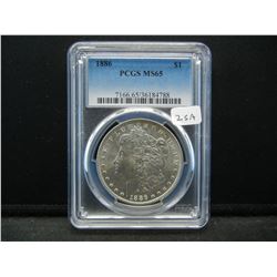 1886 Morgan Dollar.  Slabbed by PCGS (The BEST) as investment grade MS 65.