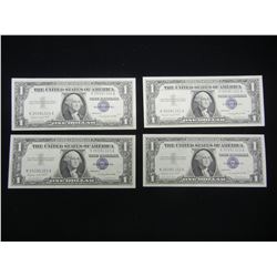 (4) 1957 A $1 Silver Certificates.  Consecutive Serial #s.  Choice CU.