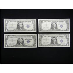 (4) 1957 B $1 Silver Certificates.  Consecutive Serial #s.  GEM CU.