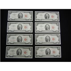 (8) 1963 A Red Seal $2 Notes.  Consecutive Serial #s.  GEM CU.