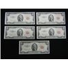 Image 1 : (5) 1953 B Red Seal $2 US Notes with consecutive serial numbers.  GEM Crisp Unc.