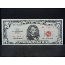 1963 Red Seal $5 Note.  Almost Uncirculated.