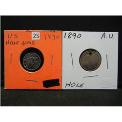 1870, 1890 Half Dimes, Holed