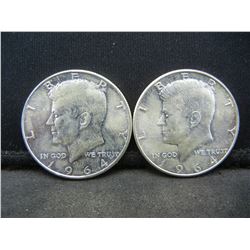 (2) 1964 90% Silver Kennedy Half Dollars