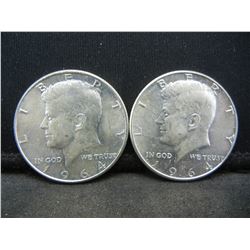 (2) 1964 90% Silver Kennedy Half Dollars