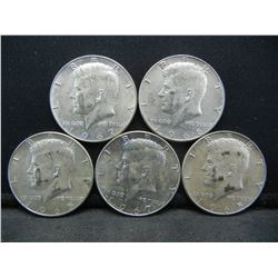 (5) 40% Silver Kennedy Half Dollars