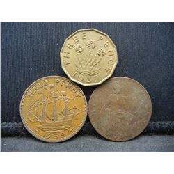 (3) GREAT BRITAIN COINS (1920/1959 1/2 PENNIES & 1937 3 PENCE)