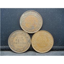 (3) 1916 CANADIAN ONE CENT'S