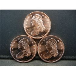 (3) BU 1 OZ BUST COPPER ROUNDS