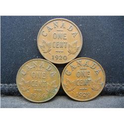 (3) Canada George V Cents Dated 1920, 1929, 1936