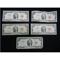 (5) 1963 Two Dollar Red Seal Notes
