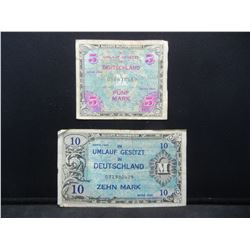 1944 Germany Five and Ten Mark Military Currency Notes