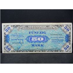 1944 German 50 Mark Military Currency Note.  Serial # 024691768.