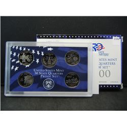 2000 United States State Quarter 5-Coin Proof Set With Gov't Packaging & COA.