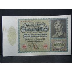 1922 Germany Weimar Republik 10,000 Mark Reichbanknote, Nice Crisp Note, Serial # A 4059946