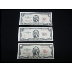 Three 1953 Red Seal $2 United States Notes.