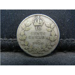 1929 Canada Ten Cents 80% Silver Coin.  Coin Weighs 0.07 Troy Ounce.
