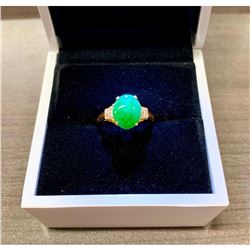 Genuine Hand Polished Jade Stone Mounted In 14K (585) Gold Setting With 8 Set Diamonds