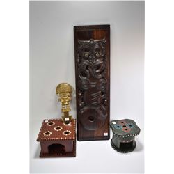 Aztec themed collectibles including Marakihau legendary sea monster plaque to ward off evil spirits,