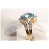 Image 2 : New old stock 14kt yellow gold, topaz and diamond ring. Set with 3.50ct square checkerboard cut blue